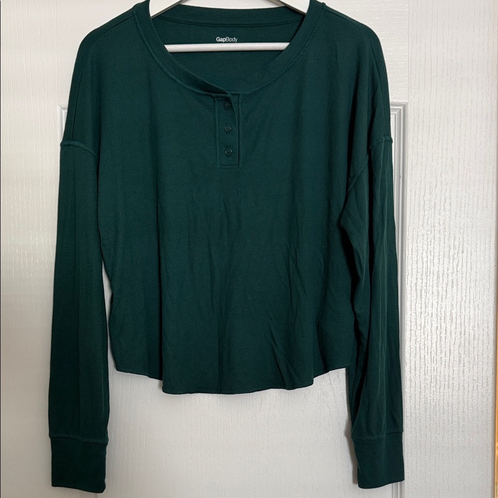 GAP Women's cropped Green ribbed Long Sleeve Top